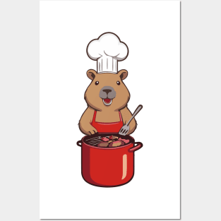 Funny capybara cooking Posters and Art